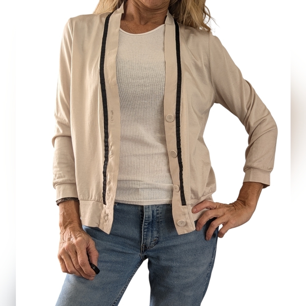 3.1 Phillip Lim Cream Beige Contrast Trim Cardigan Jacket L
